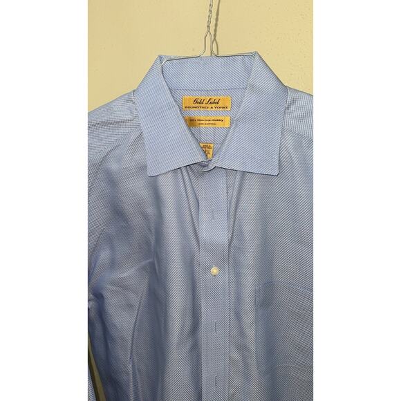 Roundtree & Yorke Gold Label Shirt Mens 16.5/34 Blue Cotton Non Iron Long Sleeve - Picture 3 of 6